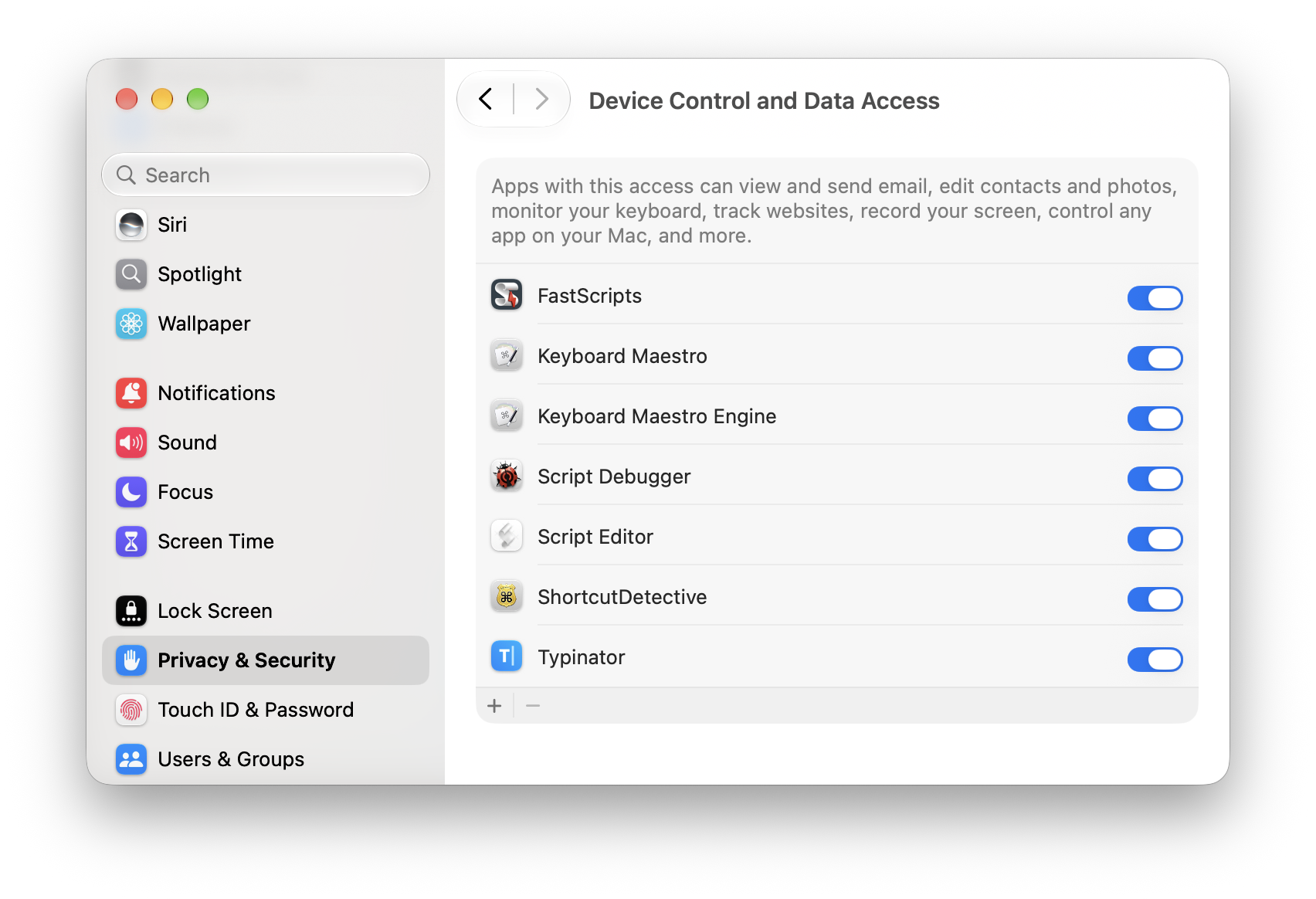 Screen shot of Security & Privacy System Preferences
